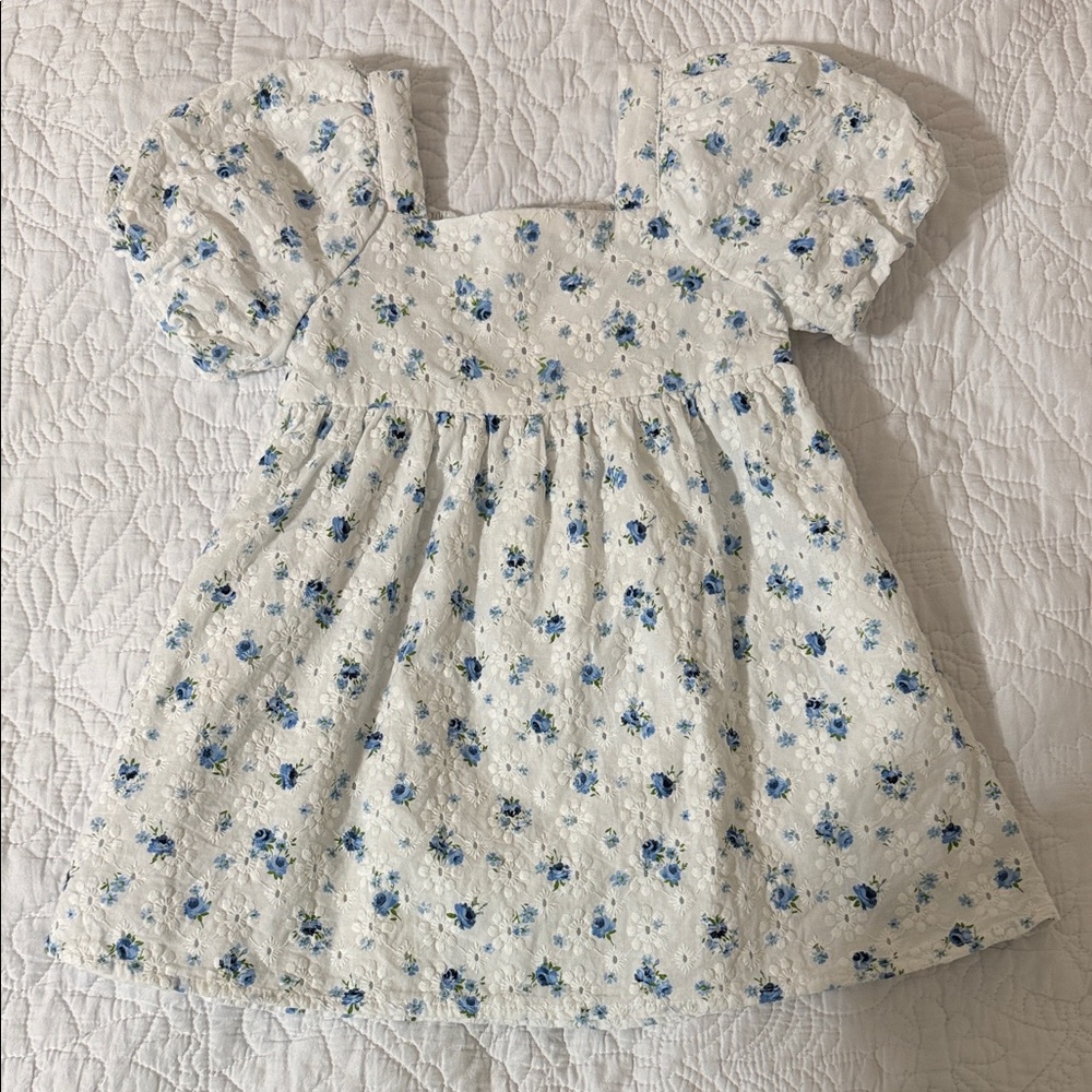 Copper Key White and Blue Floral Kids Dress